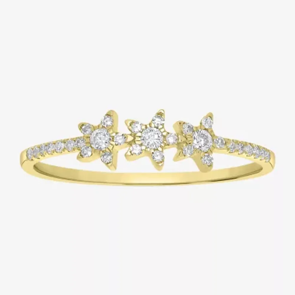 Triple Star Womens 1/6 CT. T.W. Natural White Diamond 14K Gold Delicate Stackable Ring