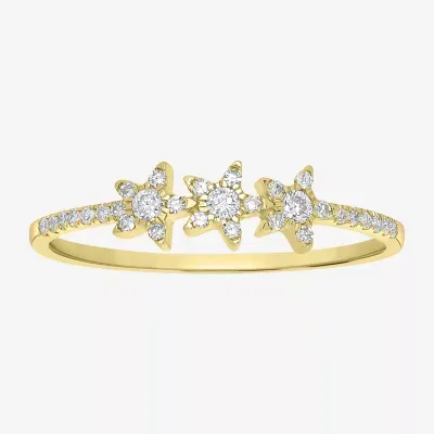 Triple Star Womens 1/6 CT. T.W. Natural White Diamond 14K Gold Delicate Stackable Ring