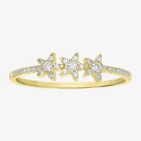 Triple Star Womens 1/6 CT. T.W. Natural White Diamond 14K Gold Delicate Stackable Ring