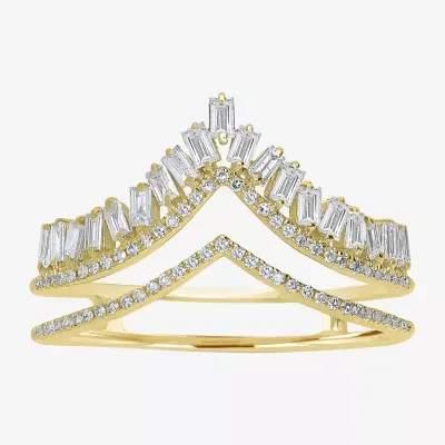 Double Chevron Womens 5/8 CT. T.W. Natural White Diamond 14K Gold Delicate Stackable Ring