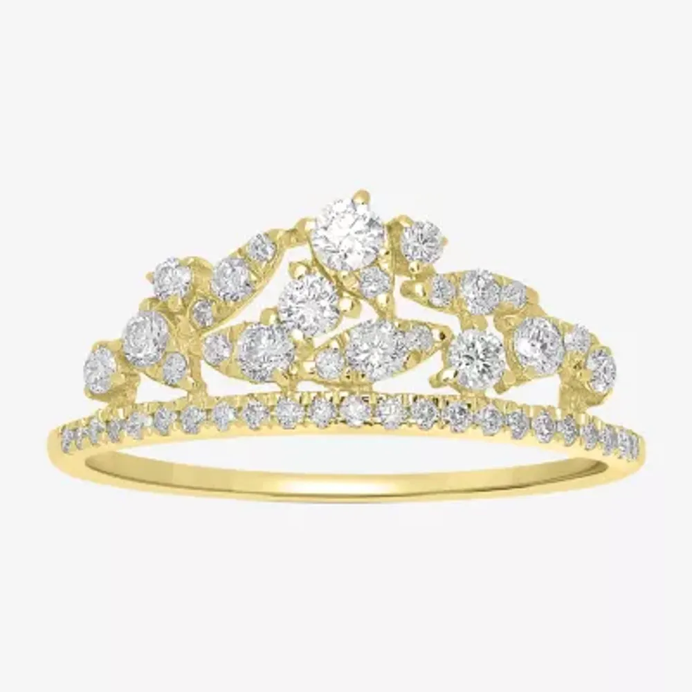 Womens 1/2 CT. T.W. Natural White Diamond 14K Gold Crown Cluster Delicate Stackable Ring