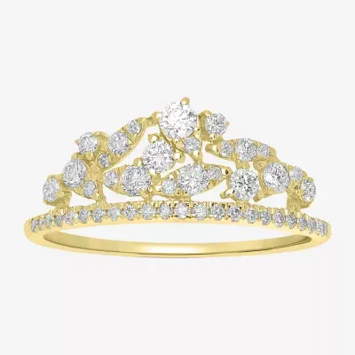 Womens 1/2 CT. T.W. Natural White Diamond 14K Gold Crown Cluster Delicate Stackable Ring
