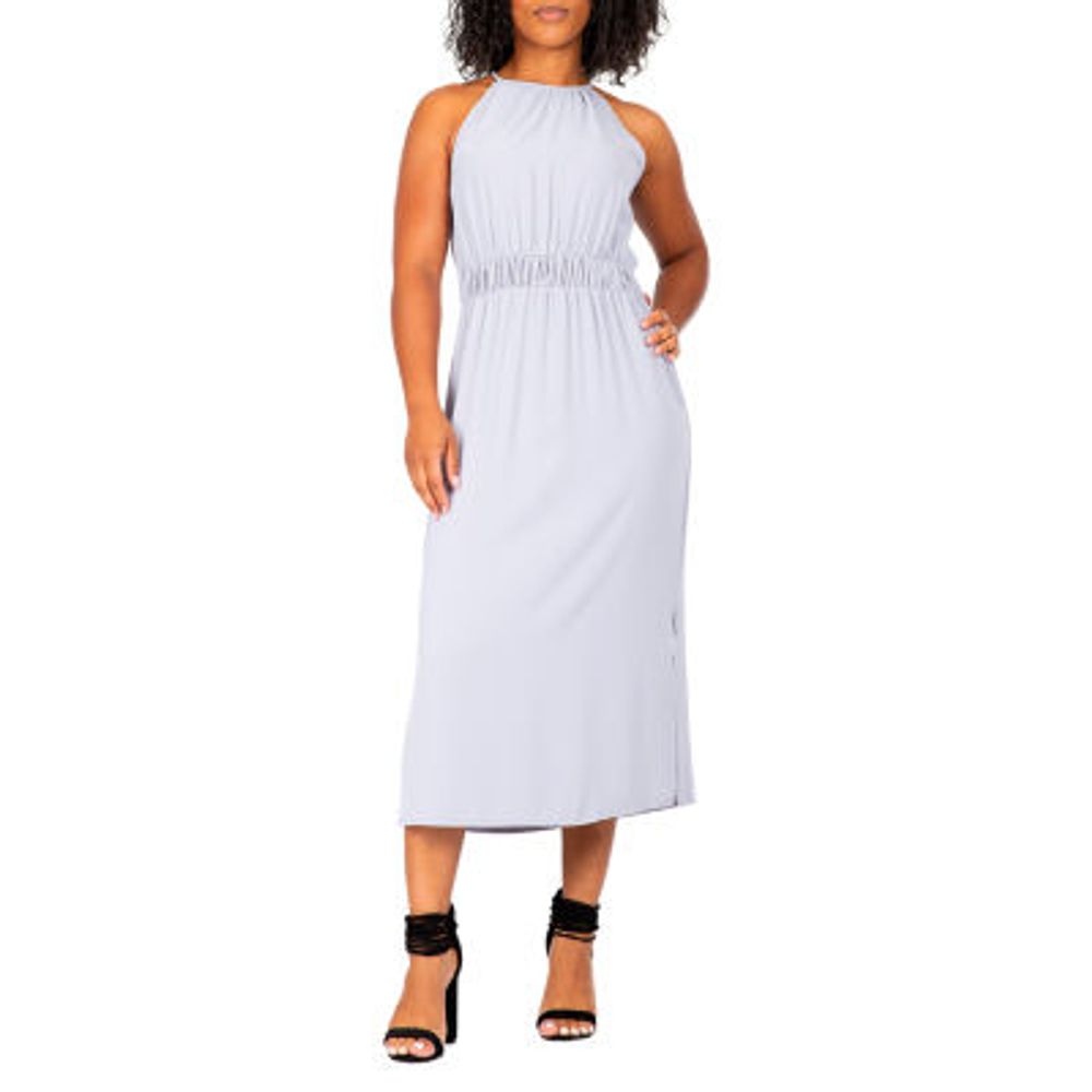 Poetic Justice Womens Sleeveless Midi A-Line Dress