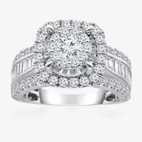 (I / I1) Womens 2 CT. T.W. Lab Grown White Diamond 10K or 14K Gold Cushion Side Stone Halo Engagement Ring