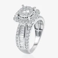 (I / I1) Womens 2 CT. T.W. Lab Grown White Diamond 10K or 14K Gold Cushion Side Stone Halo Engagement Ring