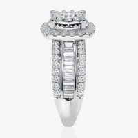 (I / I1) Womens 2 CT. T.W. Lab Grown White Diamond 10K or 14K Gold Cushion Side Stone Halo Engagement Ring