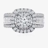 (I / I1) Womens 2 CT. T.W. Lab Grown White Diamond 10K or 14K Gold Cushion Side Stone Halo Engagement Ring