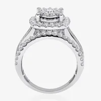 (I / I1) Womens 2 CT. T.W. Lab Grown White Diamond 10K or 14K Gold Cushion Side Stone Halo Engagement Ring