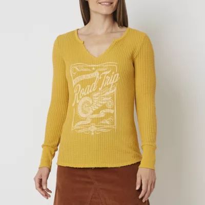 Frye and Co. Womens Split Crew Neck Long Sleeve Graphic T-Shirt