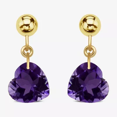 Gemstone 10K Gold Heart Drop Earrings