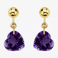 Gemstone 10K Gold Heart Drop Earrings