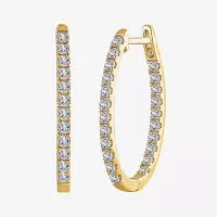 (H-I / I1) 1 CT. T.W. Lab Grown Diamond 10K or 14K White Yellow Gold 25mm Hoop Earrings