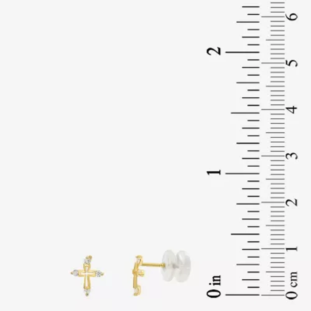 Girls 14K Yellow Gold Cubic Zirconia Cross Stud Earrings