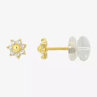 Girls 14K Yellow Gold Cubic Zirconia Flower Stud Earrings