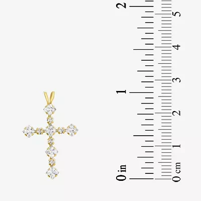 Gold Close Out Womens 1 CT. Lab Created White Cubic Zirconia 10K Gold Cross Pendant