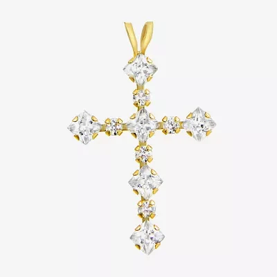 Gold Close Out Womens 1 CT. Lab Created White Cubic Zirconia 10K Gold Cross Pendants