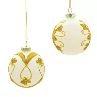 Kurt Adler 80 Mm White Balls With Gold Beads 6-pc. Christmas Ornament