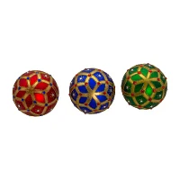 Kurt Adler 80mm Glass Red Green And Blue Jewel Ball 6-pc. Christmas Ornament