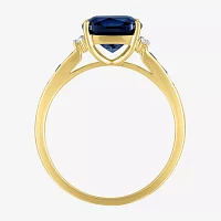 Womens Diamond Accent Lab Created Blue Sapphire 10K Gold -Stone Side Stone Cocktail Ring