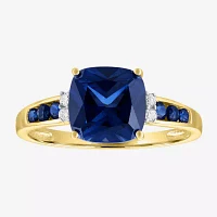 Womens Diamond Accent Lab Created Blue Sapphire 10K Gold -Stone Side Stone Cocktail Ring