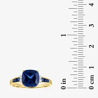 Womens Diamond Accent Lab Created Blue Sapphire 10K Gold -Stone Side Stone Cocktail Ring