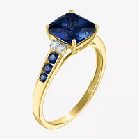 Womens Diamond Accent Lab Created Blue Sapphire 10K Gold -Stone Side Stone Cocktail Ring