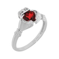 Heart-Shaped Genuine Garnet and Diamond-Accent Sterling Silver Claddagh Ring