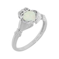 Heart-Shaped Lab-Created Opal and Diamond-Accent Sterling Silver Claddagh Ring