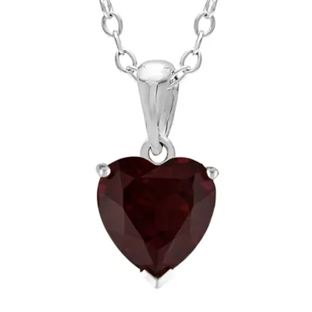 Heart-Shaped Genuine Garnet Sterling Silver Pendant Necklace