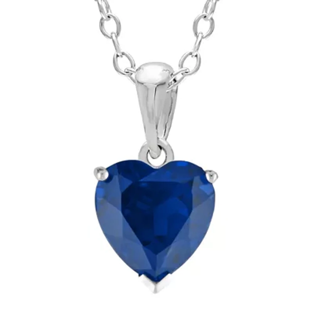 Heart-Shaped Lab-Created Sapphire Sterling Silver Pendant Necklace