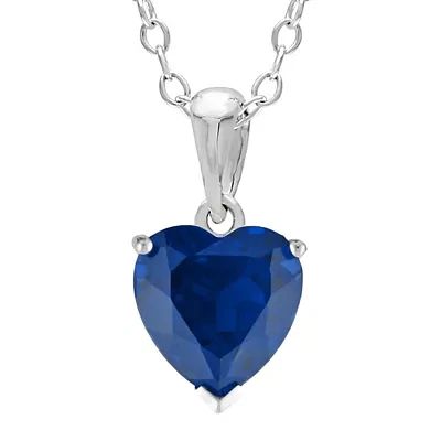 Heart-Shaped Lab-Created Sapphire Sterling Silver Pendant Necklace