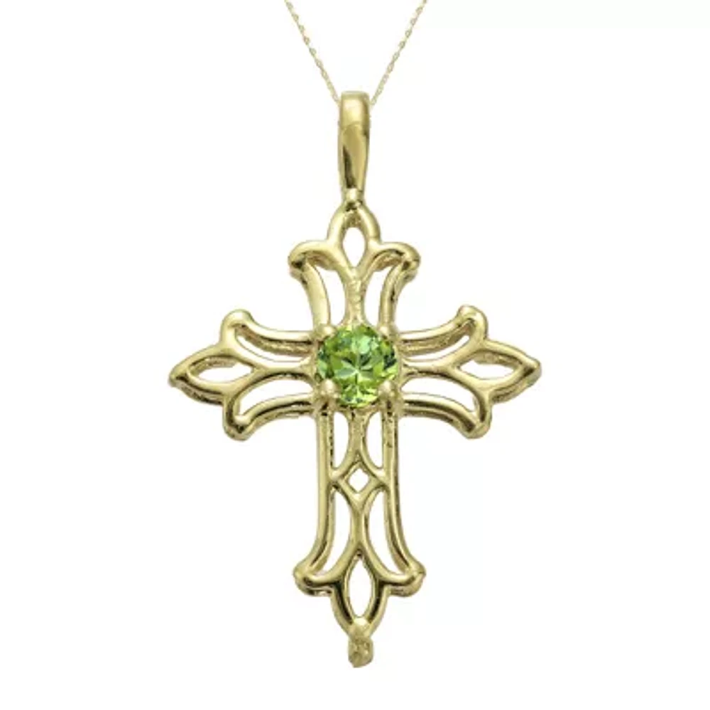 Genuine Peridot 10K Yellow Gold Cross Pendant Necklace