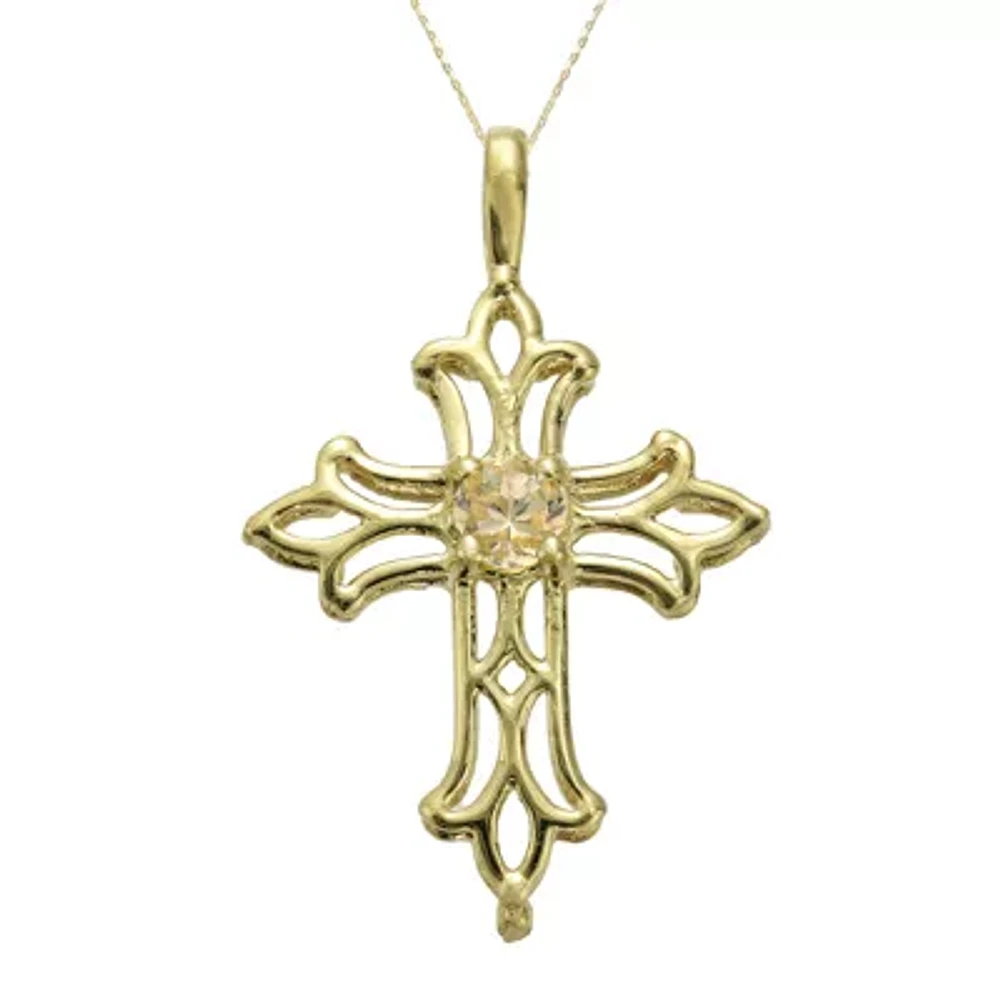 Genuine Citrine 10K Yellow Gold Cross Pendant Necklace