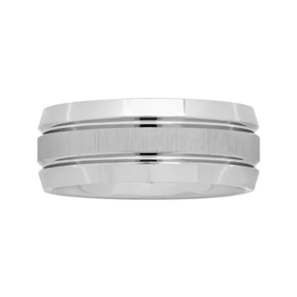 Personalized Mens 9mm Comfort Fit Tungsten Carbide Double Groove Wedding Band