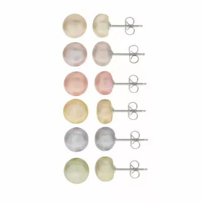 Cultured Freshwater Button Pearl Sterling Silver 6pc Stud Earring Set