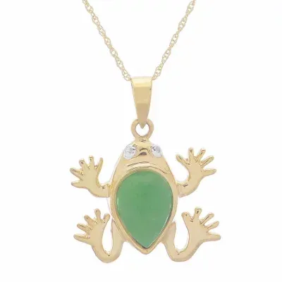 Genuine Jade & Diamond-Accent 10K Yellow Gold Frog Pendant Necklace