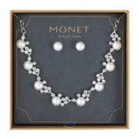 Monet Jewelry Silver Tone Collar Necklace And Stud Earring 2-pc. Simulated Pearl Jewelry Set