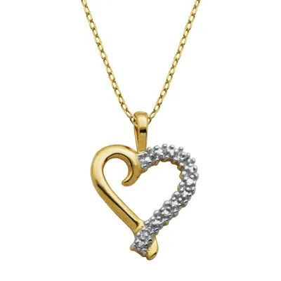 Silver Treasures Diamond Accent 18K Gold Over Silver 18 Inch Cable Heart Pendant Necklace