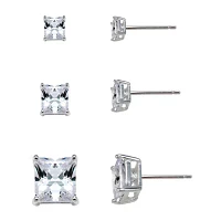  Sterling Silver Square Cubic Zirconia Earring Set    