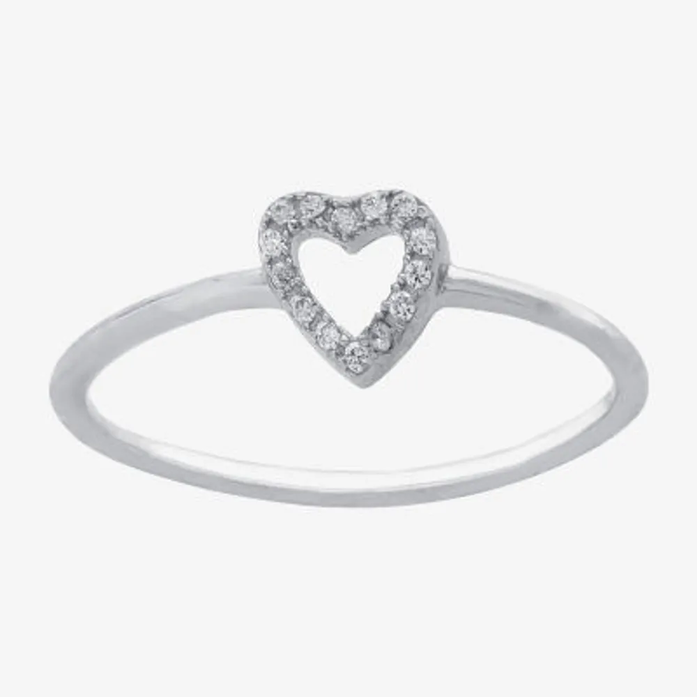 Silver Treasures Cubic Zirconia Sterling Heart Band