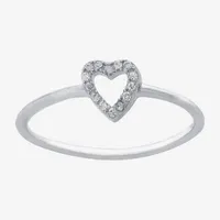 Silver Treasures Cubic Zirconia Sterling Heart Band