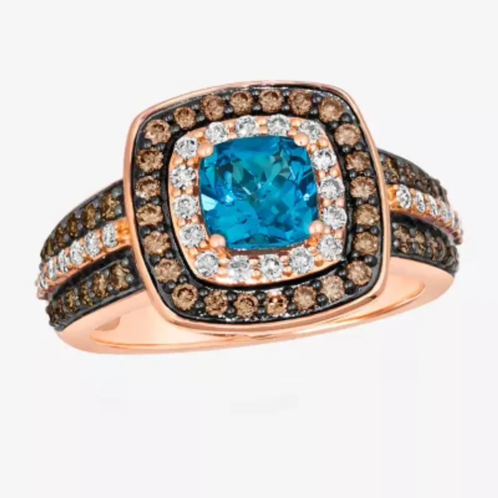 Le Vian® Ring featuring 1 CT. Deep Sea Blue Topaz™ 1/3 Nude Diamonds™ 1/2 Chocolate Diamonds® set 14K Strawberry Gold®