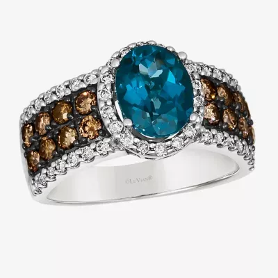 Le Vian® Ring featuring 1 7/8 CT. Deep Sea Blue Topaz™ 3/4 Chocolate Diamonds® 3/8 Nude Diamonds™ set 14K Vanilla Gold®