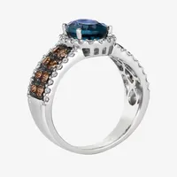 Le Vian® Ring featuring 1 7/8 CT. Deep Sea Blue Topaz™ 3/4 Chocolate Diamonds® 3/8 Nude Diamonds™ set 14K Vanilla Gold®