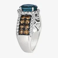 Le Vian® Ring featuring 1 7/8 CT. Deep Sea Blue Topaz™ 3/4 Chocolate Diamonds® 3/8 Nude Diamonds™ set 14K Vanilla Gold®