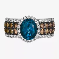 Le Vian® Ring featuring 1 7/8 CT. Deep Sea Blue Topaz™ 3/4 Chocolate Diamonds® 3/8 Nude Diamonds™ set 14K Vanilla Gold®