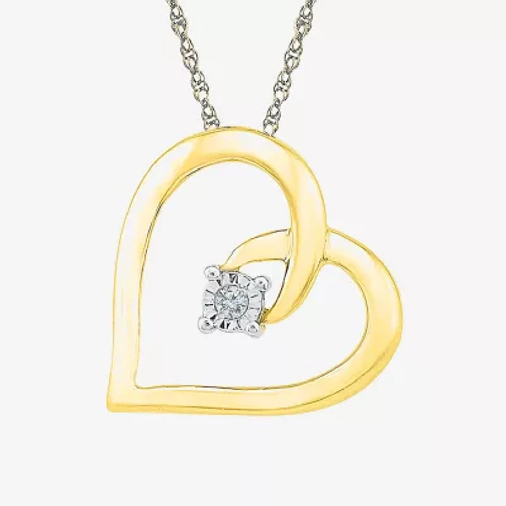 Diamond-Accent 10K Yellow Gold Heart Pendant Necklace