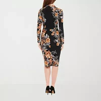 Clover And Sloane Womens Long Sleeve Floral Sheath Dress