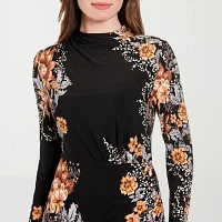 Clover And Sloane Womens Long Sleeve Floral Sheath Dress