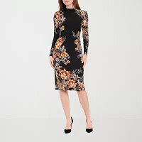 Clover And Sloane Womens Long Sleeve Floral Sheath Dress